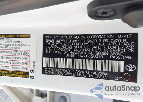 2018 Toyota Camry Se из США, поврежденный, VIN JTNB11HK6J3020315